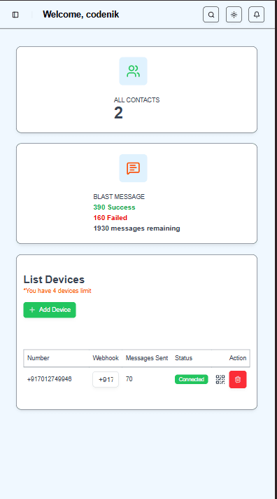 WhatsApp dashboard preview